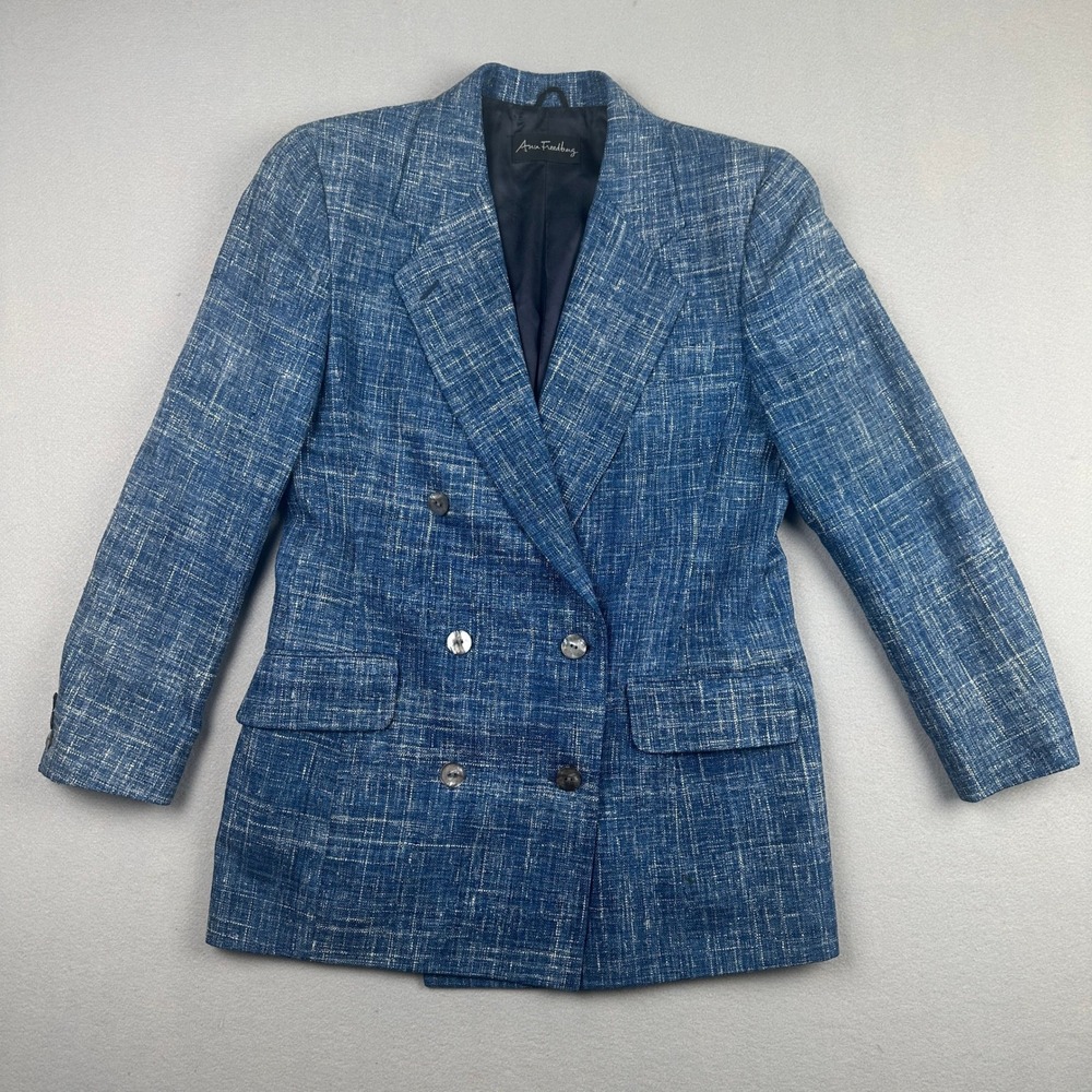 Vintage 90s Ann Freedberg Blazer Blue Double Breasted Blazer Jacket
